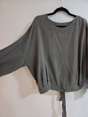 MAS - MADE IN MONTREAL Olive Tie Split-Back Women's Top